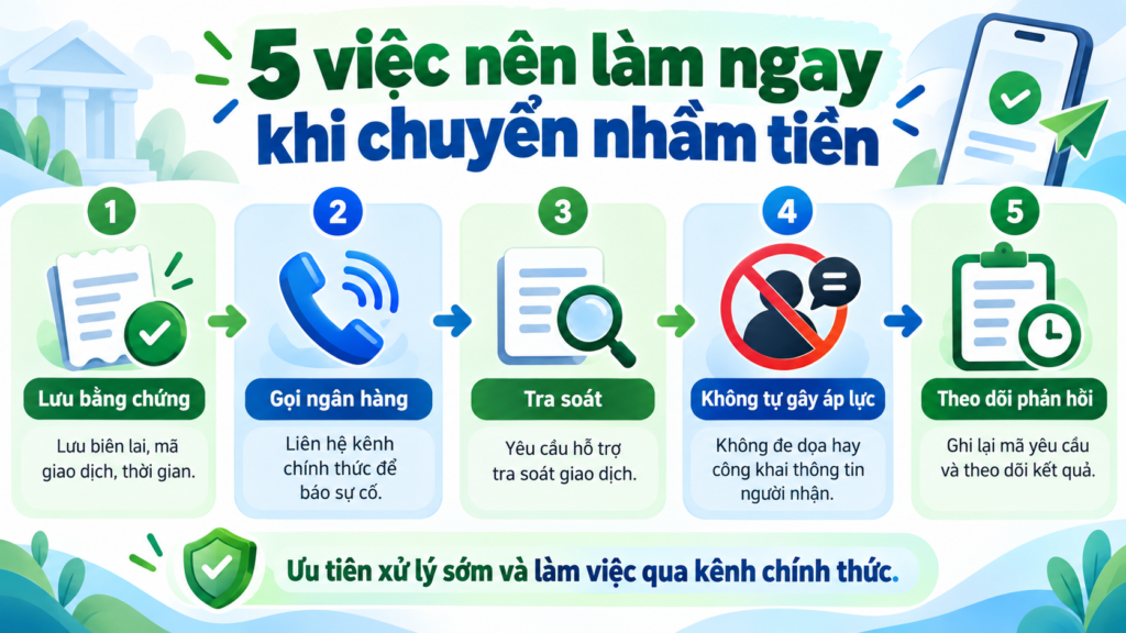 Sơ đồ 5 bước xử lý khi chuyển nhầm tiền ngân hàng