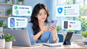 Minh họa các bước cần kiểm tra khi đổi điện thoại sử dụng ngân hàng số
