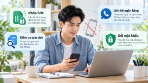 Minh họa các bước cần làm để bảo vệ tài khoản ngân hàng khi mất điện thoại