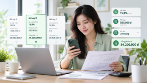 Minh họa người dùng so sánh lãi suất, phí và tổng chi phí khi vay tín chấp
